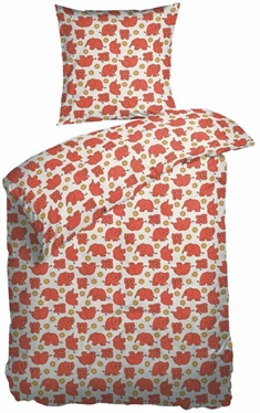 Junior sengetøj 100x140 cm - Retro sengetøj med orange elefanter - 100% Bomuld - Night & Day