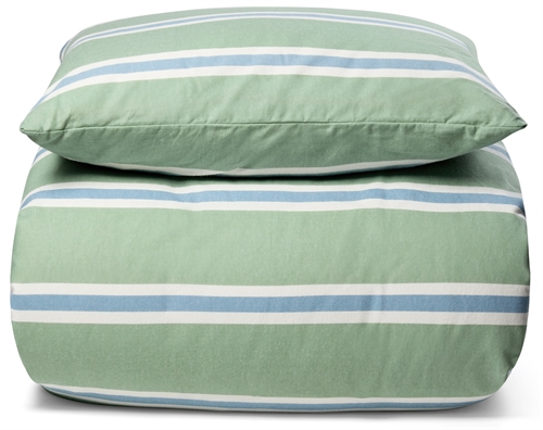 Flonel sengetøj - 140x200 cm - Stripe grøn - 100% bomulds flonel - Nordstrand Home sengesæt