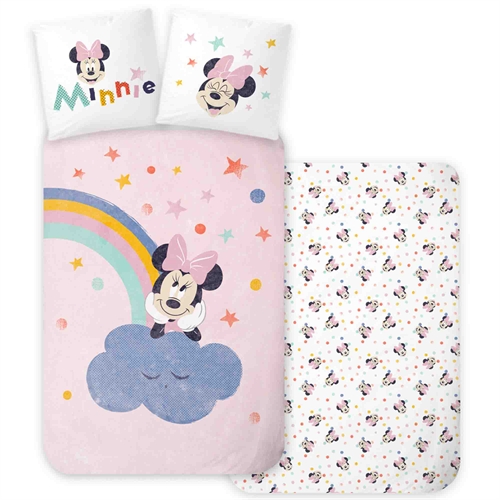 Minnie Mouse sengetøj 140x200 cm - Vendbart sengesæt med Minnie Mouse - 100% blødt bomulds sengelinned