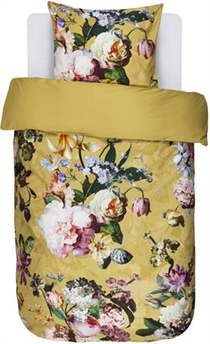 Blomstret sengetøj 140x220 cm - Fleur Golden Yellow - Gult sengetøj - 2 i 1 design - 100% bomuldssatin - Essenza 