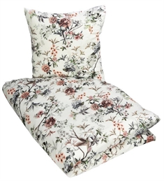 Hvidt sengetøj 140x220 cm - Blomstret sengetøj - Dynebetræk med vendbar design - 100% Bomuldssatin