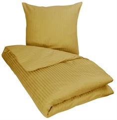 Sengetøj dobbeltdyne 200x220 cm - Karrygult - Stribet sengetøj i 100% Bomuldssatin - Borg Living sengelinned