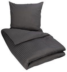 Stribet sengetøj 140x220 cm - Gråt sengetøj - Jacquardvævet sengesæt i Antracitgrå - 100% bomuldssatin 