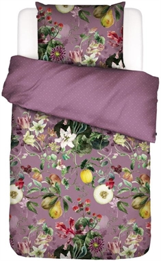 Blomstret sengetøj 140x220 cm - Fleur Mary Lilac - Lilla sengetøj - 2 i 1 design - 100% Bomuldssatin - Essenza 