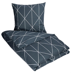 Kingsize sengetøj 240x220 cm - Graphic - Mørkeblå - 100% Bomuld