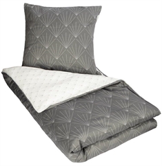 Gråt sengetøj 140x220 cm - Mønstret sengesæt - Waves grey - Sengelinned i 100% Bomuld