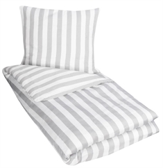 Stribet sengetøj - 140x200 cm - Gråt og hvidt sengetøj - Sengelinned i 100% Bomuldssatin - Nordic Stripe