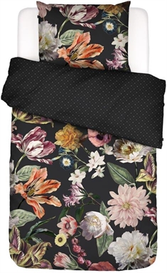 Blomstret sengetøj 140x220 cm - Filou Espresso - Sort sengetøj - 2 i 1 design - 100% Bomuldssatin - Essenza 