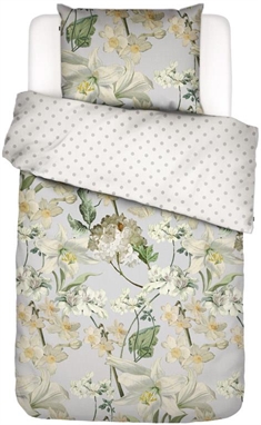 Dobbelt sengetøj 200x200 cm - Rosalee Grey - Grå - 2 i 1 design - 100% Bomuldssatin - Essenza 