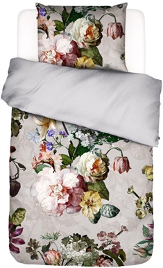 Blomstret sengetøj 140x200 cm - Fleur gråt sengetøj - 2 i 1 sengesæt - 100% bomuldssatin - Essenza 
