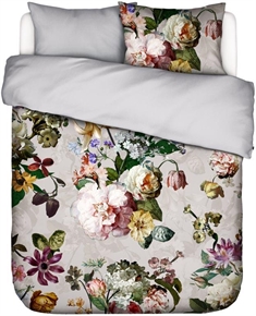 Blomstret sengetøj 200x220 cm - Fleur Grey - Gråt sengetøj - 2 i 1 design - 100% bomuldssatin - Essenza 