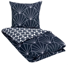 Dobbelt sengetøj 200x200 cm - Hexagon - mørkeblå - 2 i 1 design - 100% Bomuldssatin 