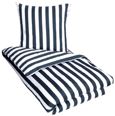 Stribet sengetøj 240x220 cm - Nordic Stripe sengesæt - Mørke blå - 100% Bomuldssatin sengetøj - King size