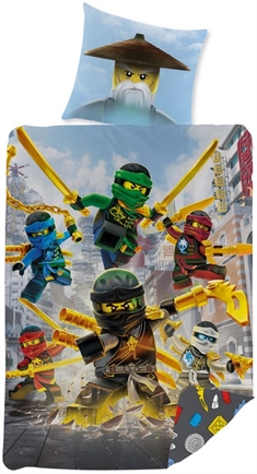 Sengetøj 140x200 cm - LEGO Ninjago - 2 i 1 sengesæt - Sengelinned i 100% bomuld