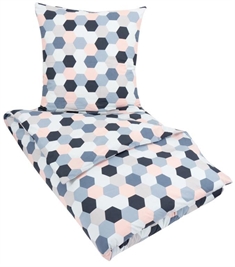 Dobbelt sengetøj 200x220 cm - Cube Multi - Blå og rosa - 100% Bomuld