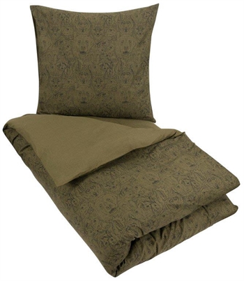 Sengetøj børn 140x200 - Grønt sengesæt med sort dyreprint - 100% økologisk sengetøj