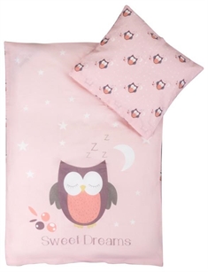 Baby sengetøj 70x100 cm - Ugle lyserød - 100% Bomuld