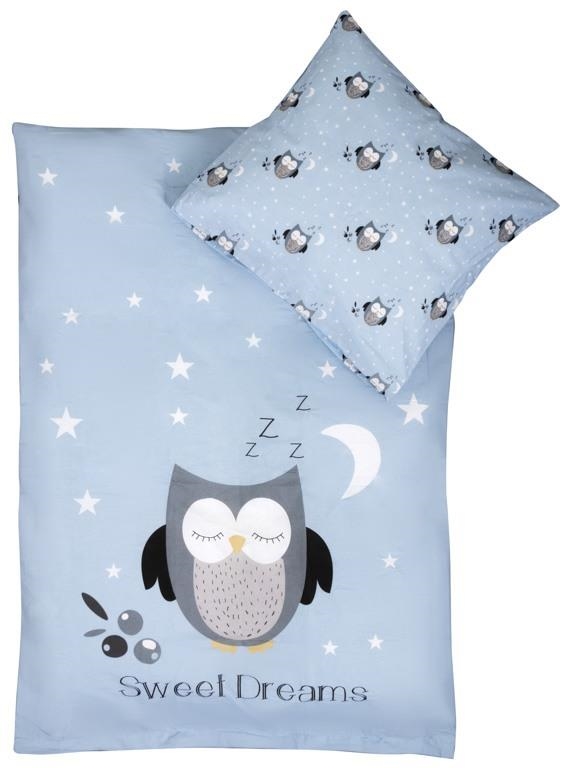 support ly Mainstream Baby sengetøj med en lyseblå ugle - 70x100 cm - 100% Bomuld