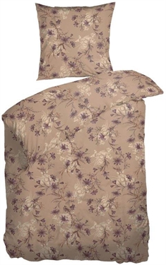 Blomstret sengetøj 140x220 cm - Nanna Beige sengetøj - 100% Bomuldssatin - Night & Day