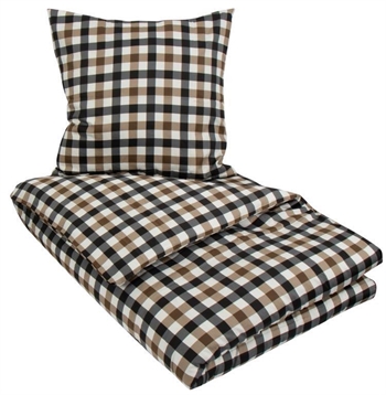 Sengetøj 200x200 cm - Check brown - Ternet sengetøj til dobbeltdyne - 100% Økologisk Bomuldssatin - By Night