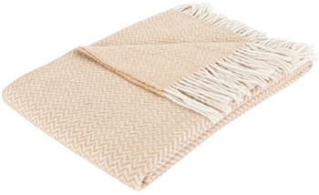 Uldplaid med finkæmmet uld - 130x200 cm - Blødt uldtæppe med sandfarvet zigzag mønster - By Borg plaid 