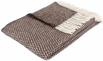 Uldplaid med finkæmmet uld - 130x200 cm - Blødt uldtæppe med brunt zigzag mønster - By Borg plaid 