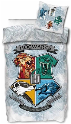 Harry Potter Sengetøj 140x200 cm -Sengesæt med logo af Hogwarts - 2 i 1 design - 100% bomuld