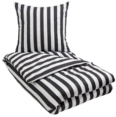 Stribet sengetøj - 140x200 cm -  Dark grey - Gråt og hvidt sengesæt - 100% Bomuldssatin sengetøj - Nordic Stripe