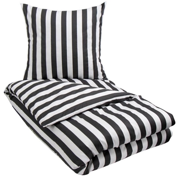 Dobbeltdyne sengetøj - 240x220 cm - Kingsize - Dark grey - Gråt og hvidt sengesæt - 100% Bomuldssatin - Nordic Stripe
