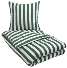 Stribet sengetøj 200x220 cm - Nordic Stripe green - Grønt og Hvidt sengetøj - 100% Bomuldssatin 