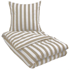 Stribet sengetøj - 140x200 cm - Sandfarvet og hvidt sengesæt - 100% Bomuldssatin sengetøj - Nordic Stripe
