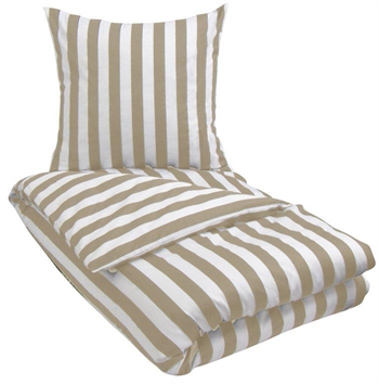 Dobbeltdyne sengetøj 240x220 cm - Stribet sengesæt - Sand og hvid - 100% Bomuldssatin sengetøj - Nordic Stripe