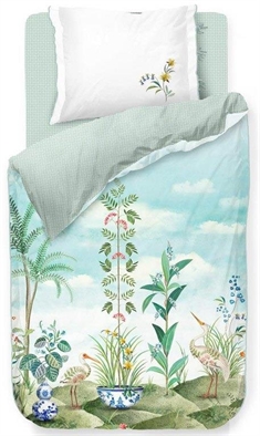 Blomstret sengetøj 140x220 cm - Jolie White - 2 i 1 design - Blåt og hvidt sengetøj - 100% bomuld - Pip Studio