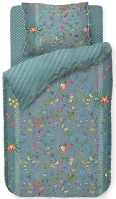 Turkis sengetøj 140x220 cm - Petit Fleurs - Blomstret sengesæt i blåt - Vendbar design - 100% bomuld - Pip Studio