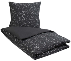 Sort sengetøj 140x220 cm - Prikket sengetøj - Sengesæt i 100% Bomuld - Vendbar design