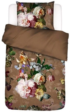Blomstret sengetøj 140x220 cm - Fleurel leather brown - Brunt sengetøj - 2 i 1 design - 100% Bomuldsflonel - Essenza 