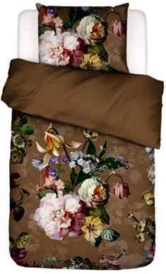 Blomstret sengetøj 140x200 cm - Fleurel Café Noir - 2 i 1 sengesæt - 100% Bomuldsflonel - Essenza sengetøj