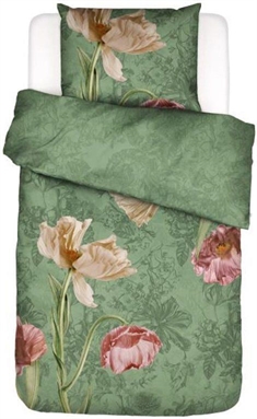 Blomstret sengetøj 140x220 cm - Annabel Basil grønt sengetøj - Dobbeltsidet sengesæt - 100% bomuldssatin - Essenza 