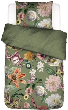 Blomstret sengetøj 140x220 cm - Filou Forest Green - Grønt sengetøj - Vendbar design - 100% bomuldssatin - Essenza 