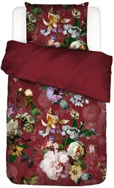 Bordeaux sengetøj 140x220 cm - Fleurel Wine Red - Blomstret sengetøj - 100% Bomuldsflonel - Essenza 