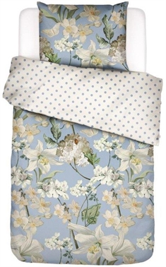 Blomstret sengetøj 140x220 cm - Rosalee Iceblue - Blåt sengetøj - Dobbeltsidet sengesæt i 100% bomuldssatin - Essenza 
