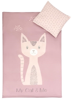 Lyserødt junior sengetøj 100x140 cm - Sengesæt junior rosa kat - 100% Bomuld