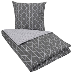 Gråt sengetøj 140x220 cm - Harlequin grey - Mønstret sengesæt - Vendbar design - Sengetøj i 100% Bomuld