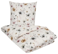 Bomuldssatin sengetøj - 140x200 cm - Flower white - Blomstret sengetøj - By Night sengesæt