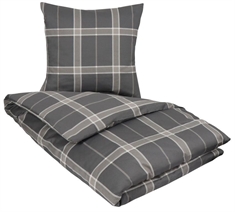 Sengetøj bomuldssatin - 150x210 cm - Big check - Grey - By Night ternet sengesæt 