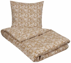 Blomstret sengetøj 140x220 cm - Sengelinned i 100% bomuldssatin - Gyldent sengesæt - Small flowers golden - By Night