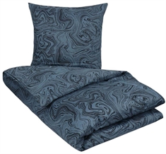 Blåt sengetøj 140x220 cm - Bomuldssatin sengetøj - Marble Dark Blue - Sengelinned med mønster - By Night