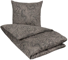 Sengetøj bomuldssatin - 140x220 cm - Marble dark grey - By Night sengesæt