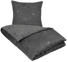 Sengetøj bomuldssatin - 150x210 cm - Big flower grey - 2 i 1 design - By Night sengesæt