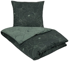 Blomstret sengetøj 140x220 cm - Big flower green - 2 i 1 design - 100% Bomuldssatin - By Night sengesæt